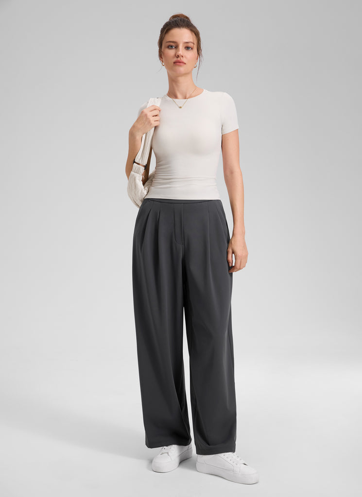 CRZ YOGA Women's Business High Rise Drawstring Pocket Wide Leg Pant Ink Gray