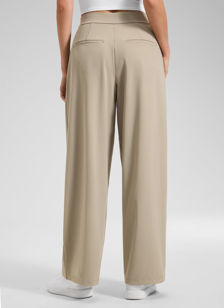 CRZ YOGA Women's Business High Rise Drawstring Pocket Wide Leg Pant Legend Green