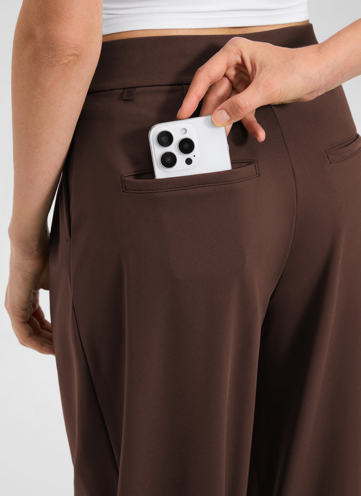 CRZ YOGA Women's Business High Rise Drawstring Pocket Wide Leg Pant Oak