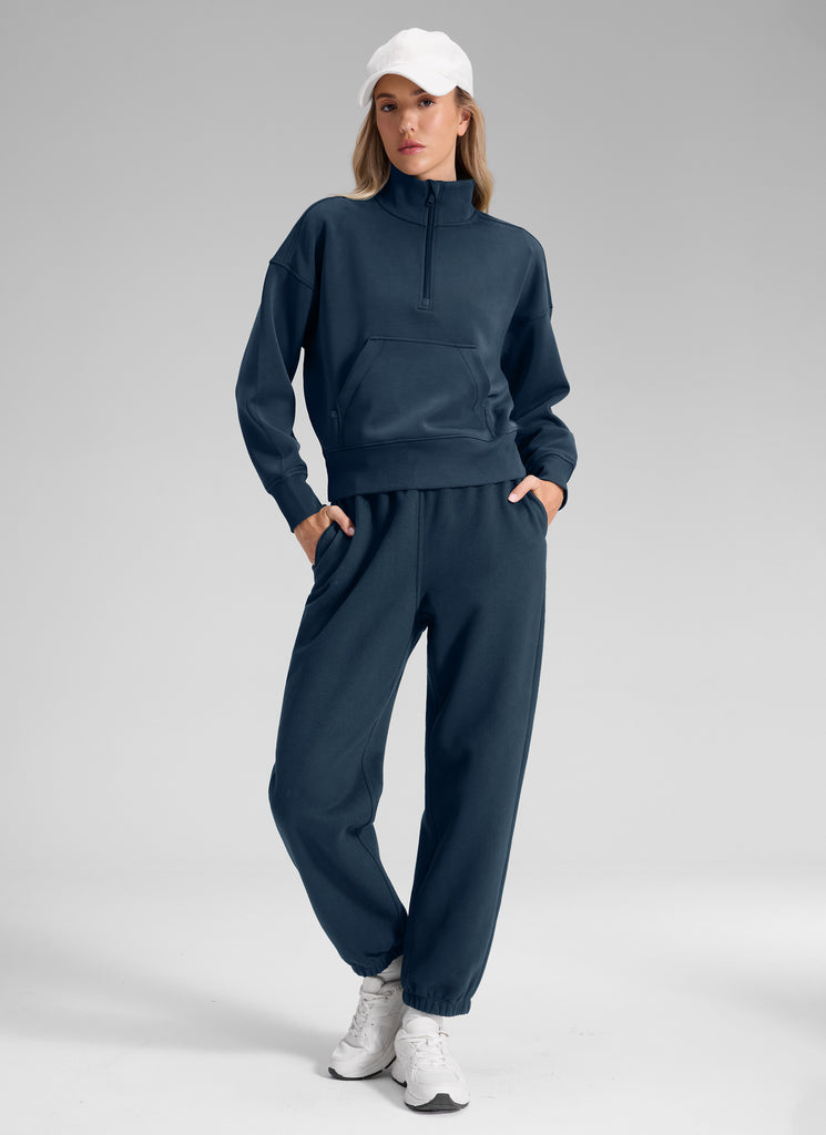 CRZ YOGA Women's Fleece Lined High Rise Drastring Pocket Sweatpants Hot Fudge Brown