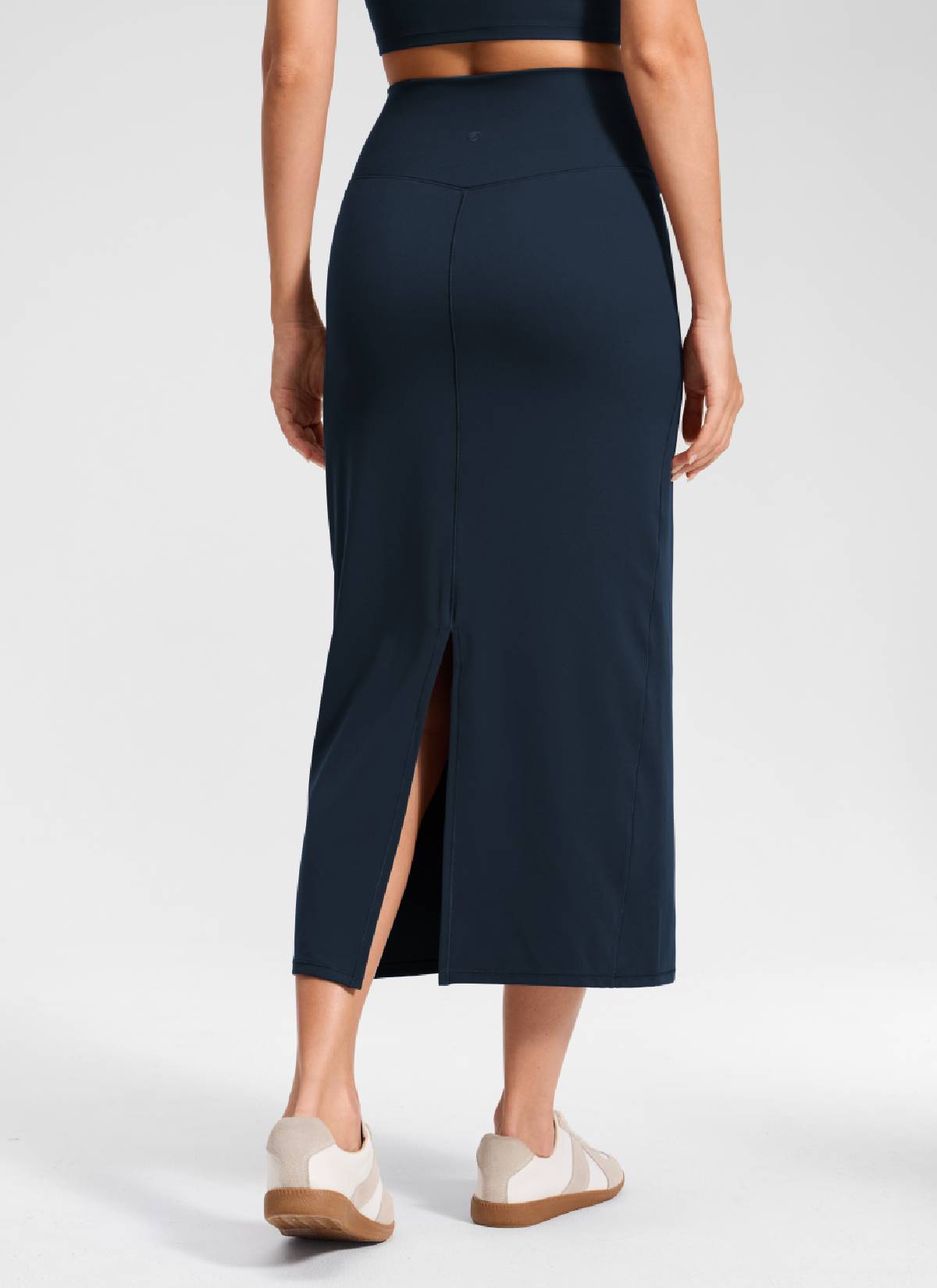 CRZ YOGA Women's Butterlift High Rise Slim Fit Maxi Pencil Skirt True Navy @model_info:Anna