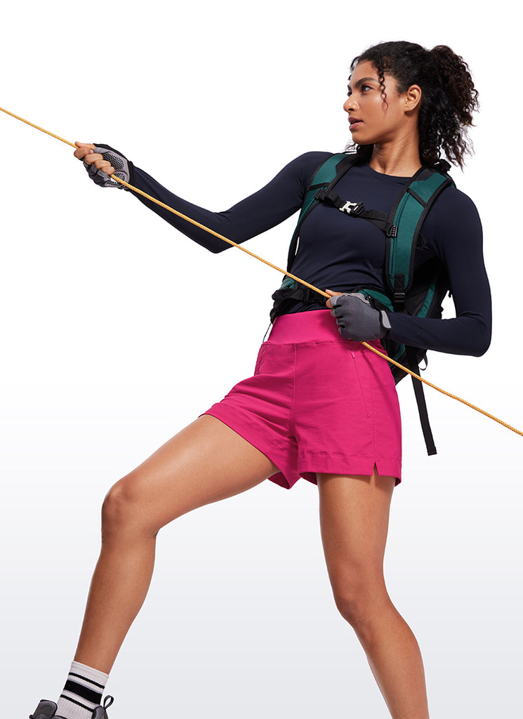 CRZ YOGA Women's Hiking Ripstop Mid-Rise Hiking Shorts Zip Pockets 4'' Raw Linen