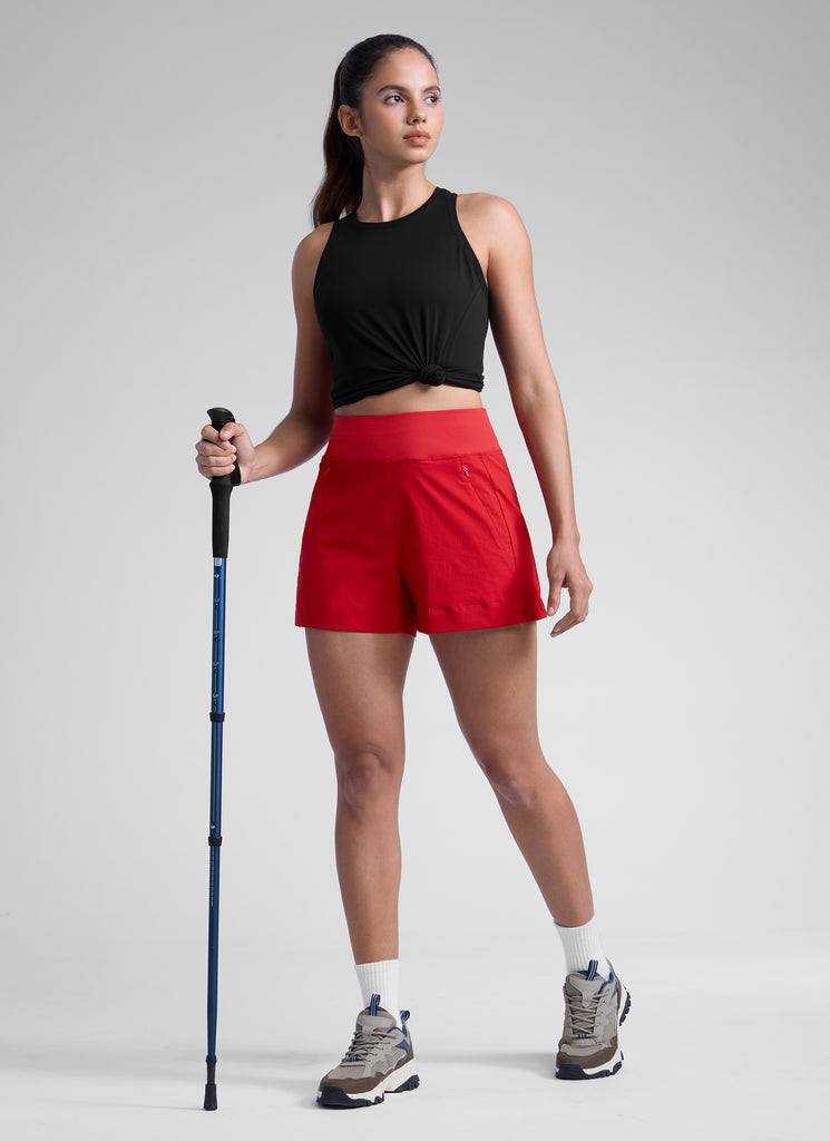 CRZ YOGA Women's Hiking Ripstop Mid-Rise Hiking Shorts Zip Pockets 4'' Granita Pink