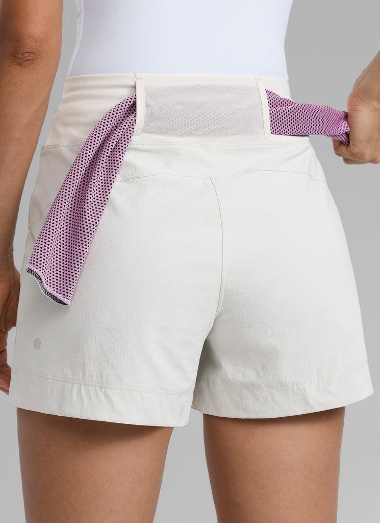 CRZ YOGA Women's Hiking Ripstop Mid-Rise Hiking Shorts Zip Pockets 4'' Red Merlot