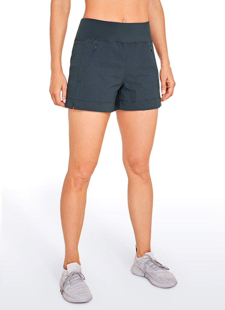 CRZ YOGA Women's Hiking Ripstop Mid-Rise Hiking Shorts Zip Pockets 4'' Grey Sage