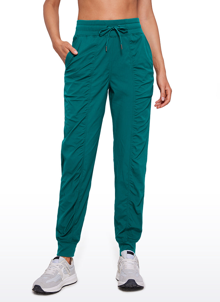 CRZ YOGA Women's Travel Classic Fit Striped Joggers 28'' Ruched Green Jade