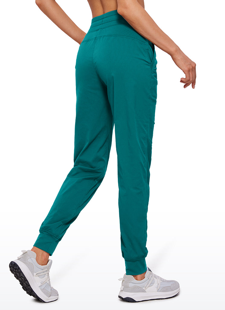 CRZ YOGA Women's Travel Classic Fit Striped Joggers 28'' Ruched Green Jade