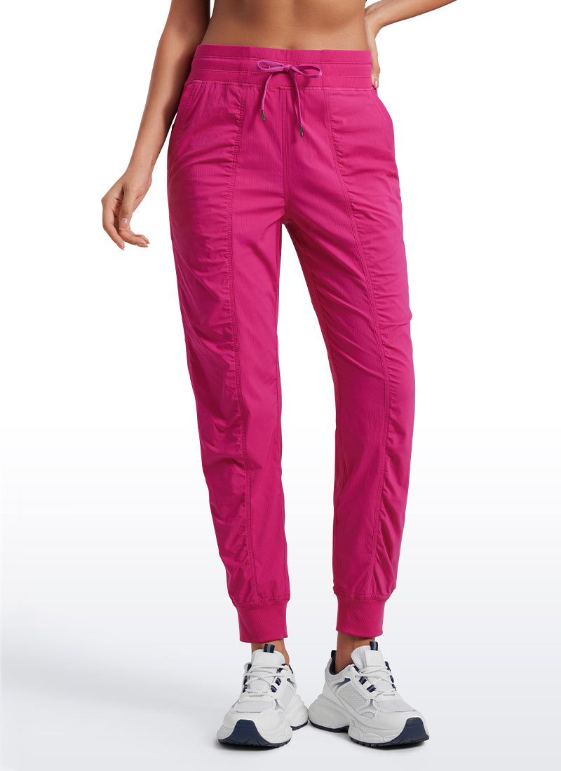 CRZ YOGA Women's Travel Classic Fit Striped Joggers 28'' Ruched Mist Powder