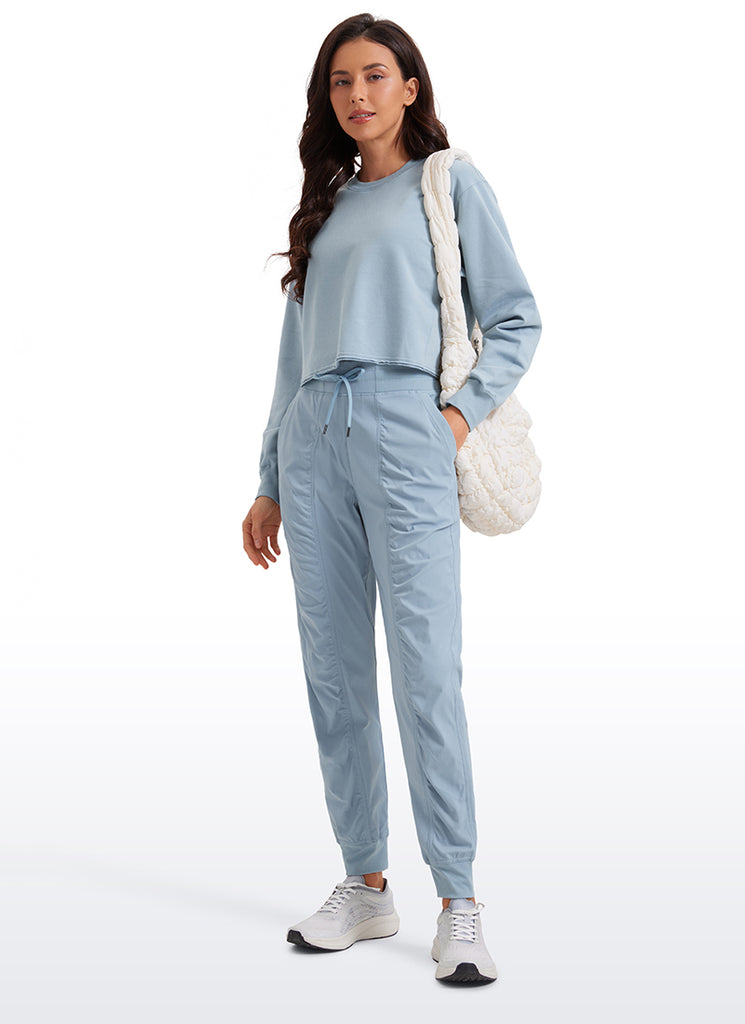 CRZ YOGA Women's Travel Classic Fit Striped Joggers 28'' Ruched Granita Pink