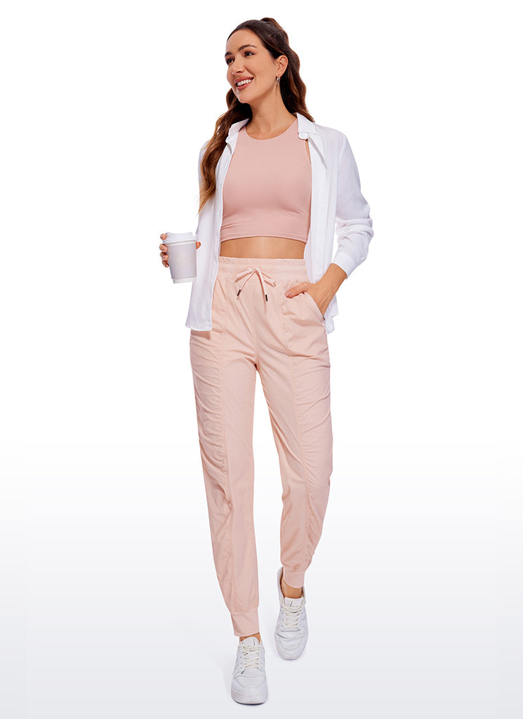 CRZ YOGA Women's Travel Classic Fit Striped Joggers 28'' Ruched Mist Powder