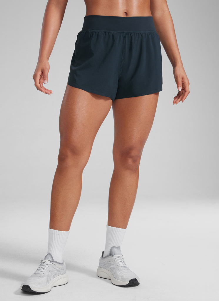 CRZ YOGA Women's Running High Rise Mesh Lined Shorts 3'' Workout Short True Navy