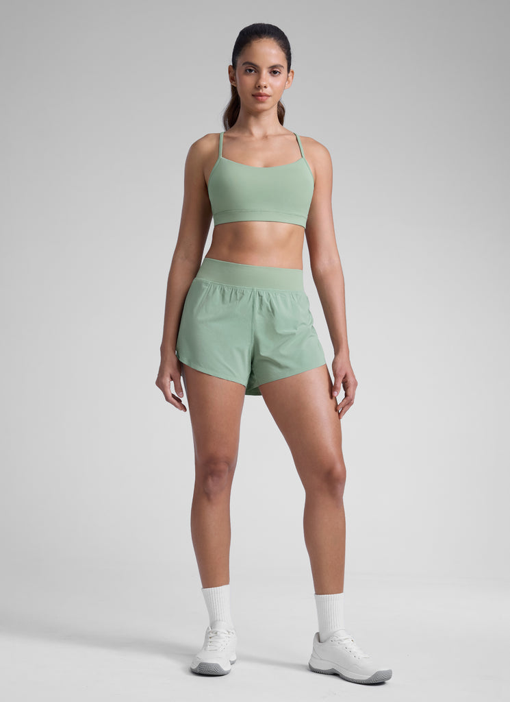 CRZ YOGA Women's Running High Rise Mesh Lined Shorts 3'' Workout Short Green Palm Court