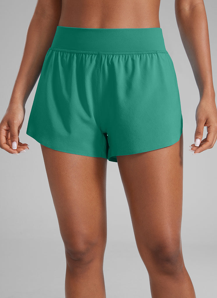 CRZ YOGA Women's Running High Rise Mesh Lined Shorts 3'' Workout Short Cascadia Green