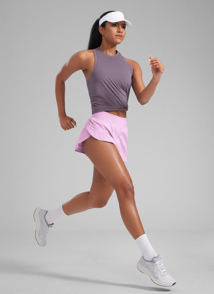 CRZ YOGA Women's Running High Rise Mesh Lined Shorts 3'' Workout Short Vita Pink