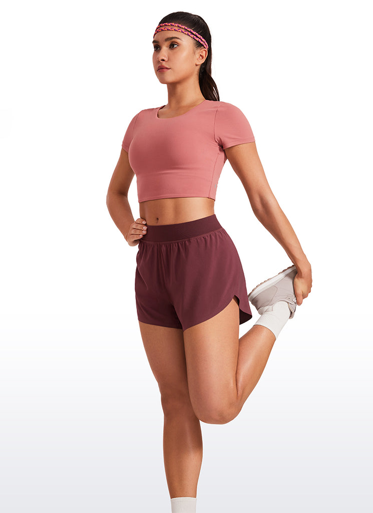 CRZ YOGA Women's Running High Waisted Mesh Lined Shorts Workout Shorts Red Merlot