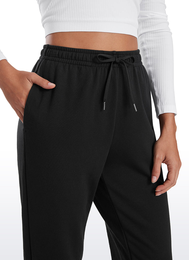 CRZ YOGA Fleece Sweatpants Women Cotton Pockets High Waisted Joggers Black