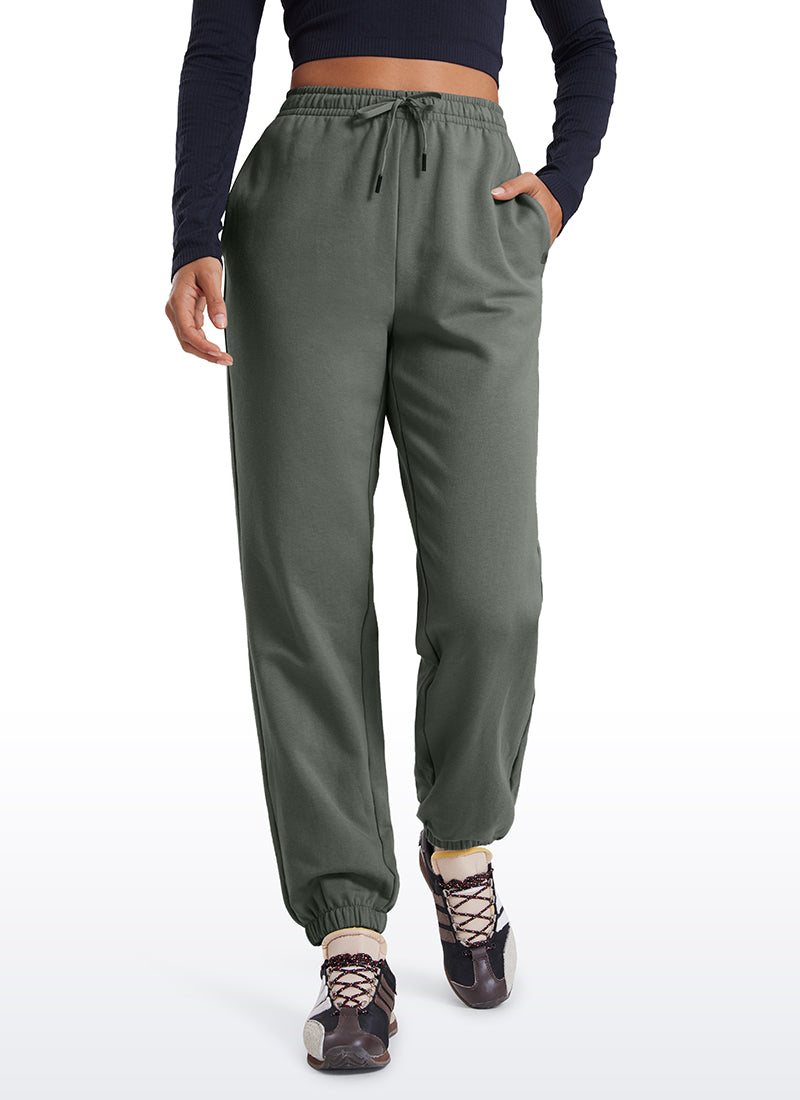 CRZ YOGA Fleece Sweatpants Women Cotton Pockets High Waisted Joggers Grey Sage