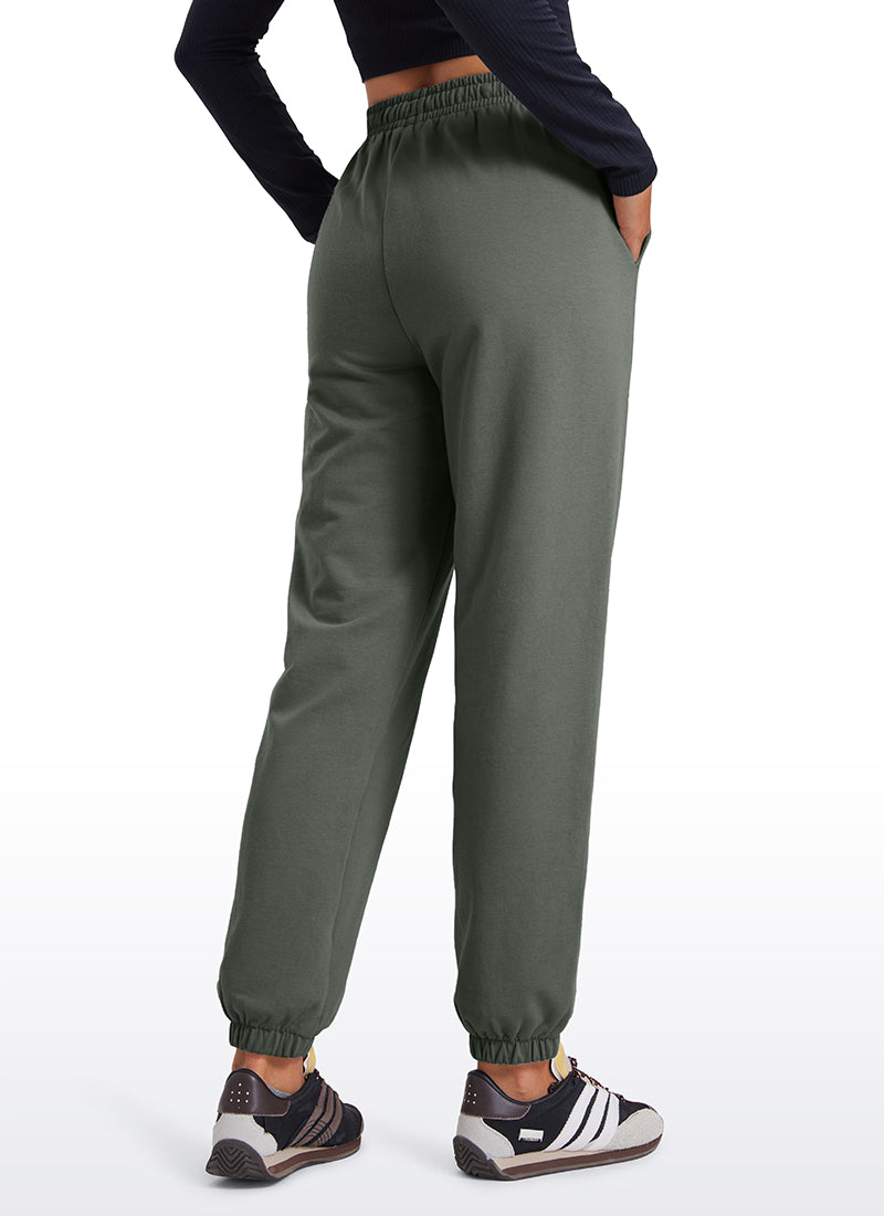 CRZ YOGA Fleece Sweatpants Women Cotton Pockets High Waisted Joggers Grey Sage