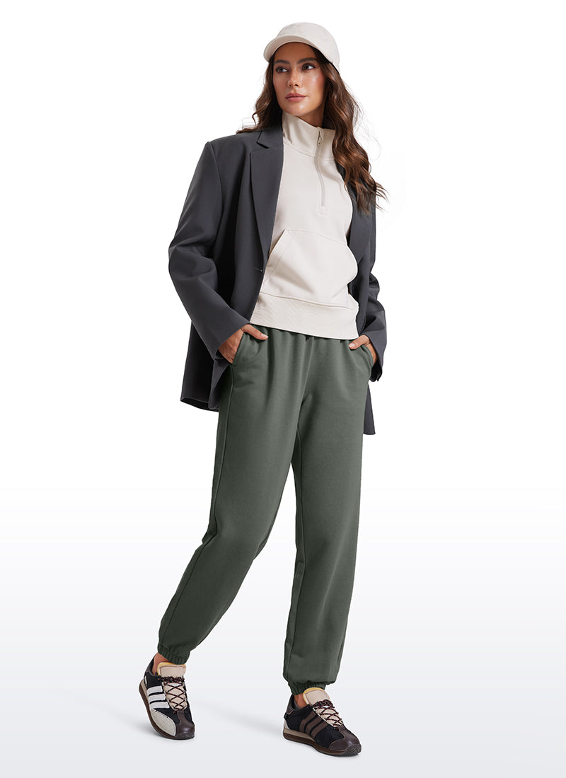 CRZ YOGA Fleece Sweatpants Women Cotton Pockets High Waisted Joggers Grey Sage