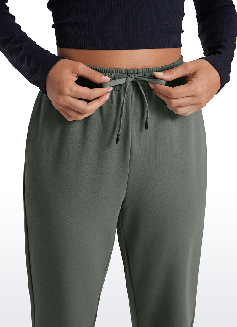 CRZ YOGA Fleece Sweatpants Women Cotton Pockets High Waisted Joggers Grey Sage