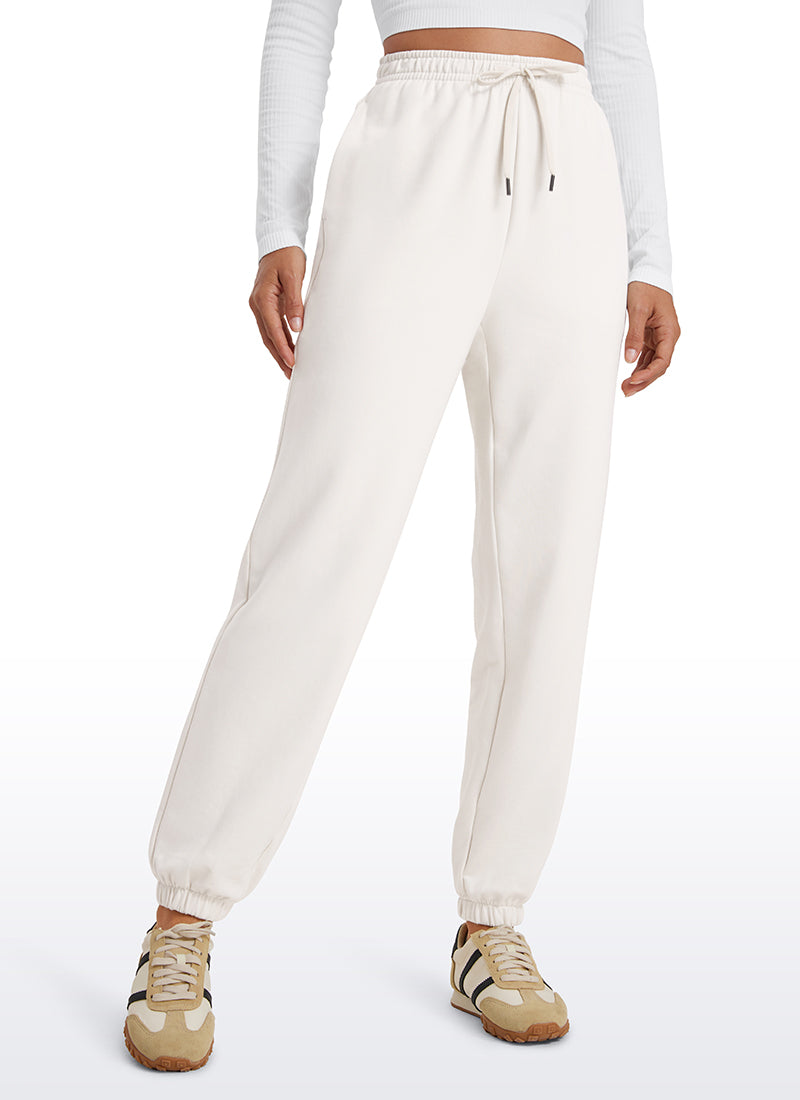 CRZ YOGA Fleece Sweatpants Women Cotton Pockets High Waisted Joggers Milky White
