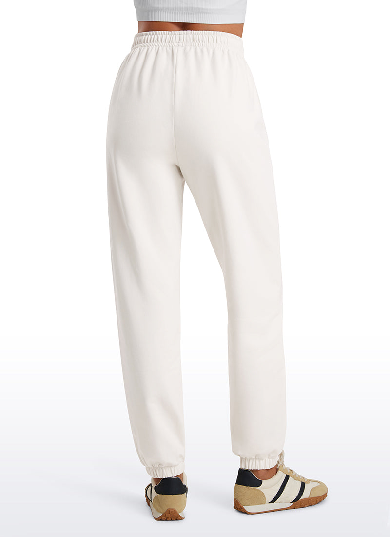 CRZ YOGA Fleece Sweatpants Women Cotton Pockets High Waisted Joggers Milky White