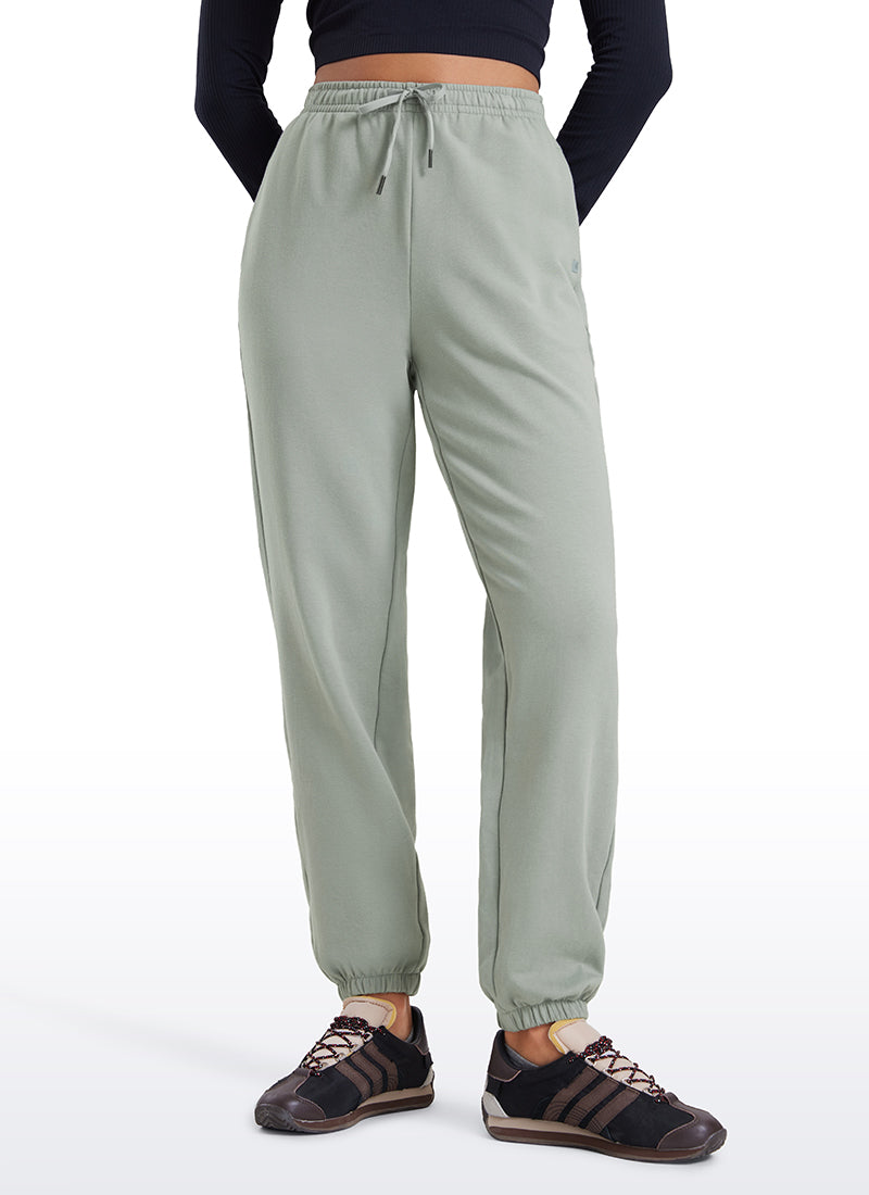CRZ YOGA Fleece Sweatpants Women Cotton Pockets High Waisted Joggers Sterling