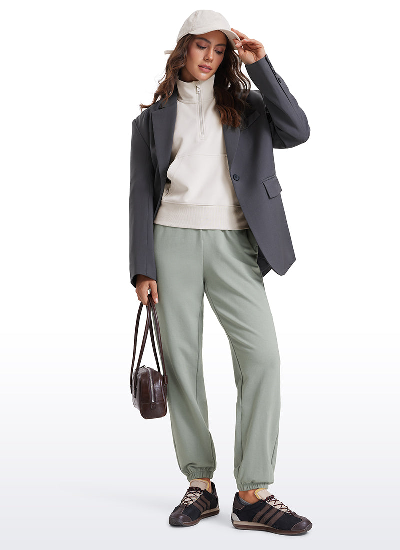 CRZ YOGA Fleece Sweatpants Women Cotton Pockets High Waisted Joggers Sterling