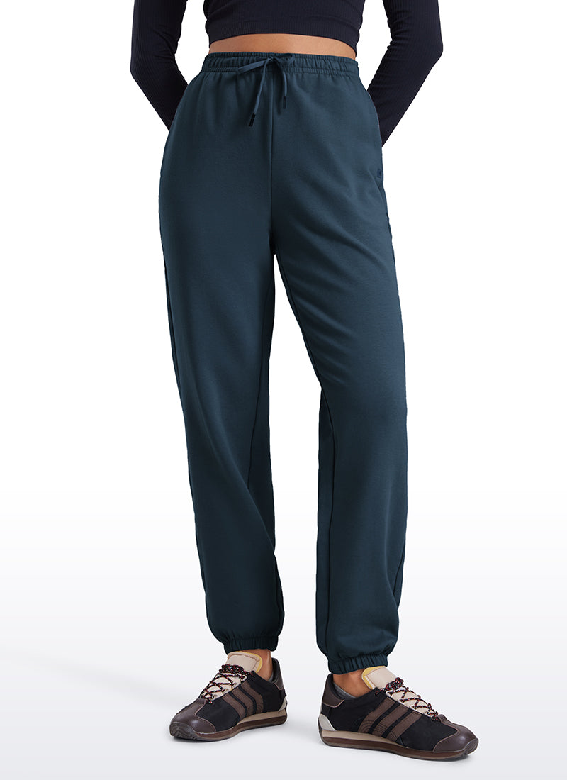 CRZ YOGA Fleece Sweatpants Women Cotton Pockets High Waisted Joggers Ink Blue