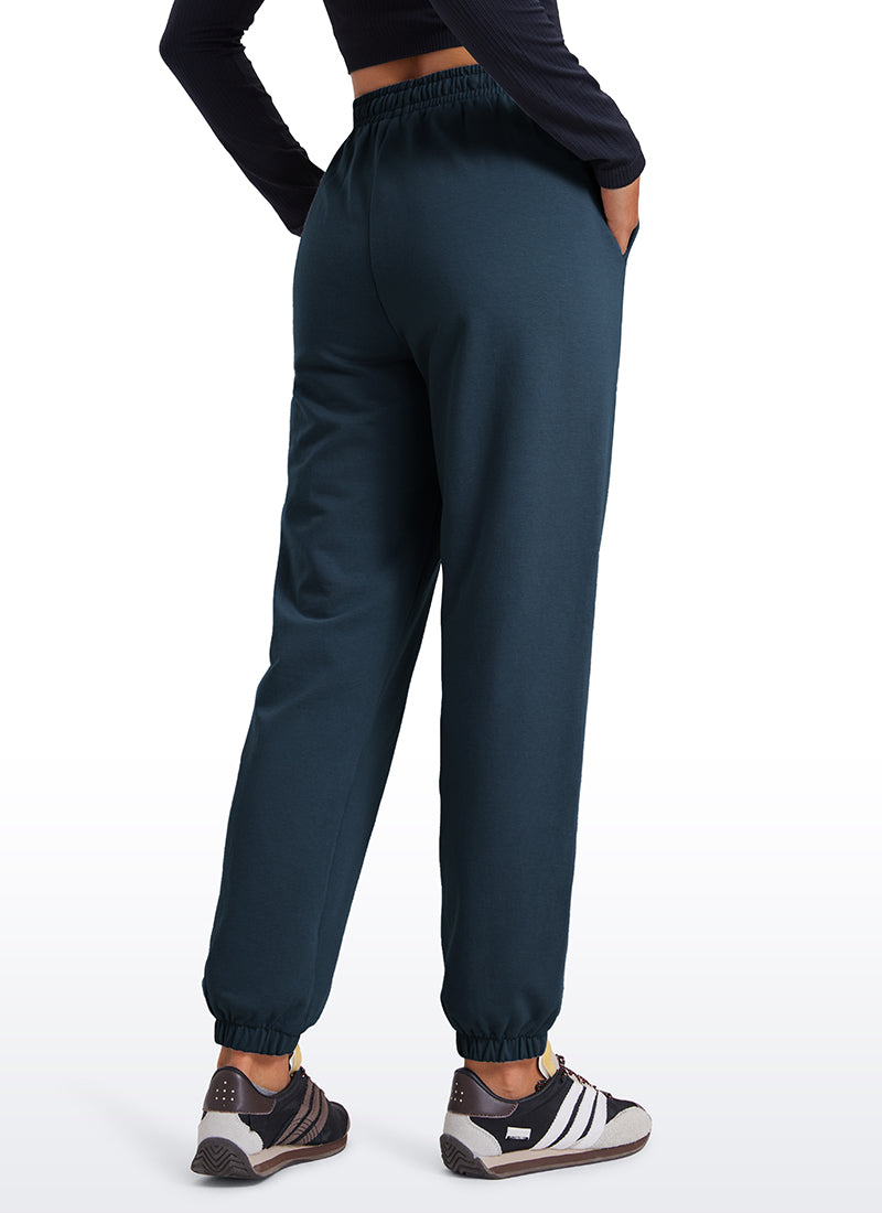 CRZ YOGA Fleece Sweatpants Women Cotton Pockets High Waisted Joggers Ink Blue