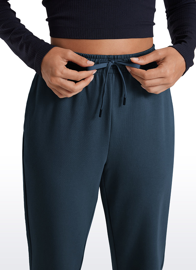 CRZ YOGA Fleece Sweatpants Women Cotton Pockets High Waisted Joggers Ink Blue