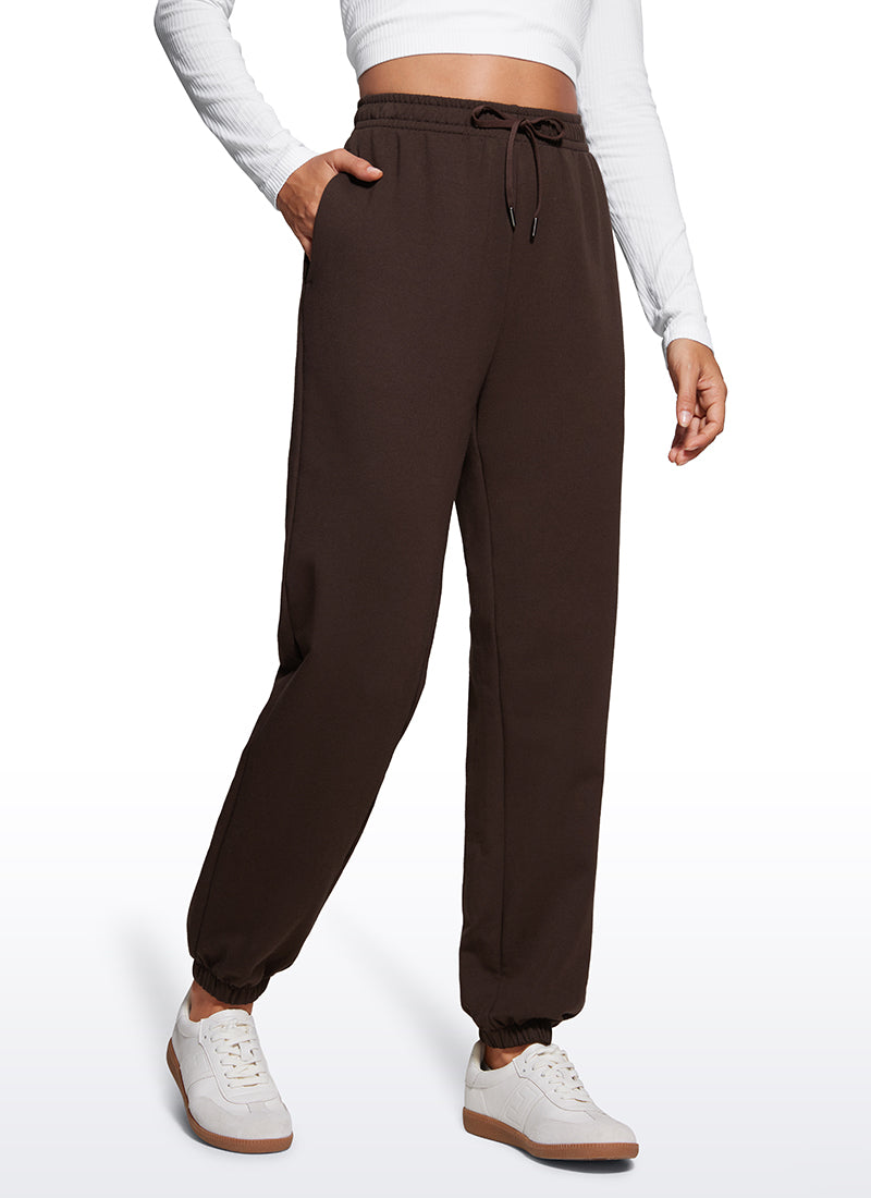 CRZ YOGA Fleece Sweatpants Women Cotton Pockets High Waisted Joggers Hot Fudge Brown