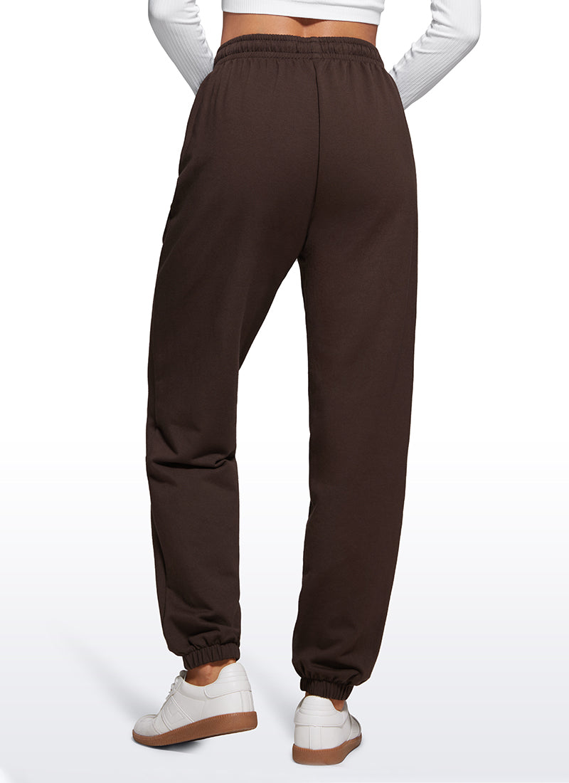 CRZ YOGA Fleece Sweatpants Women Cotton Pockets High Waisted Joggers Hot Fudge Brown
