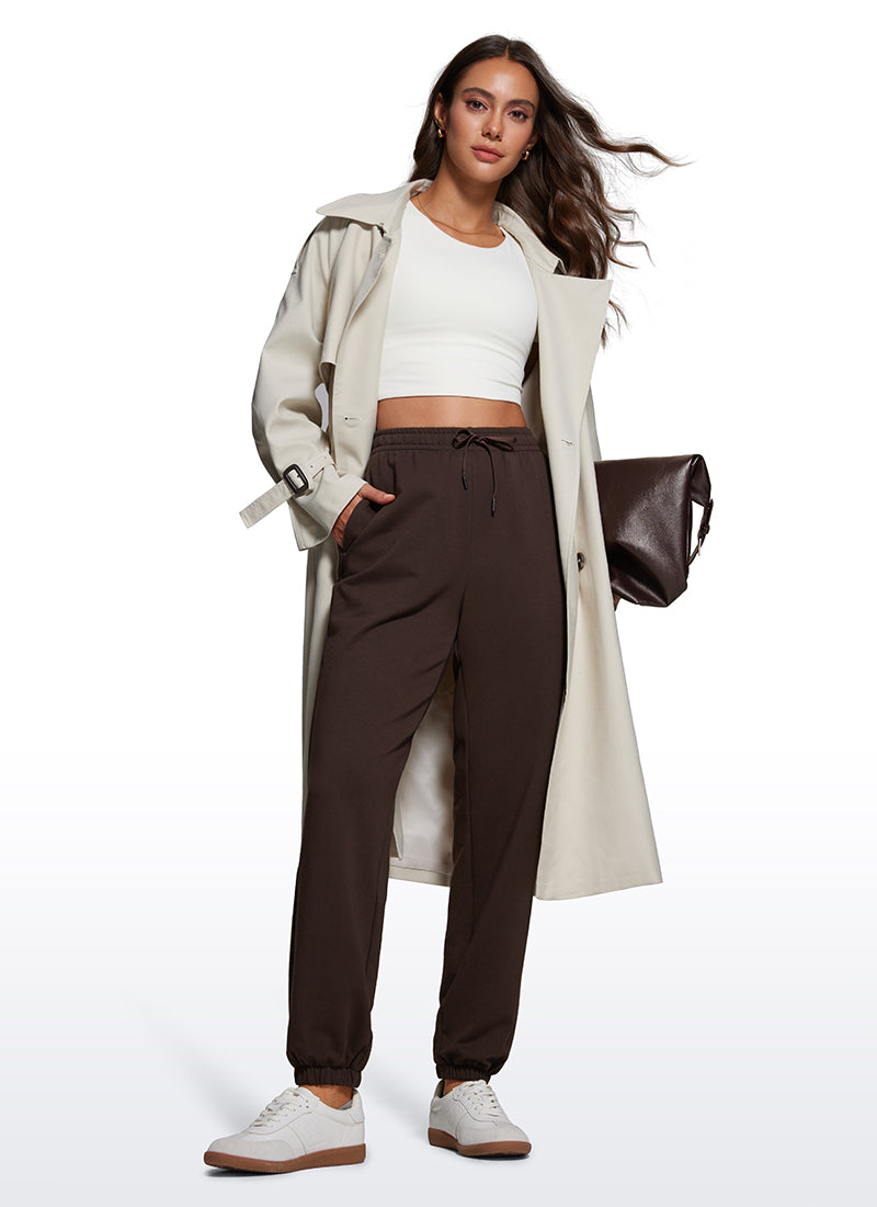 CRZ YOGA Fleece Sweatpants Women Cotton Pockets High Waisted Joggers Hot Fudge Brown