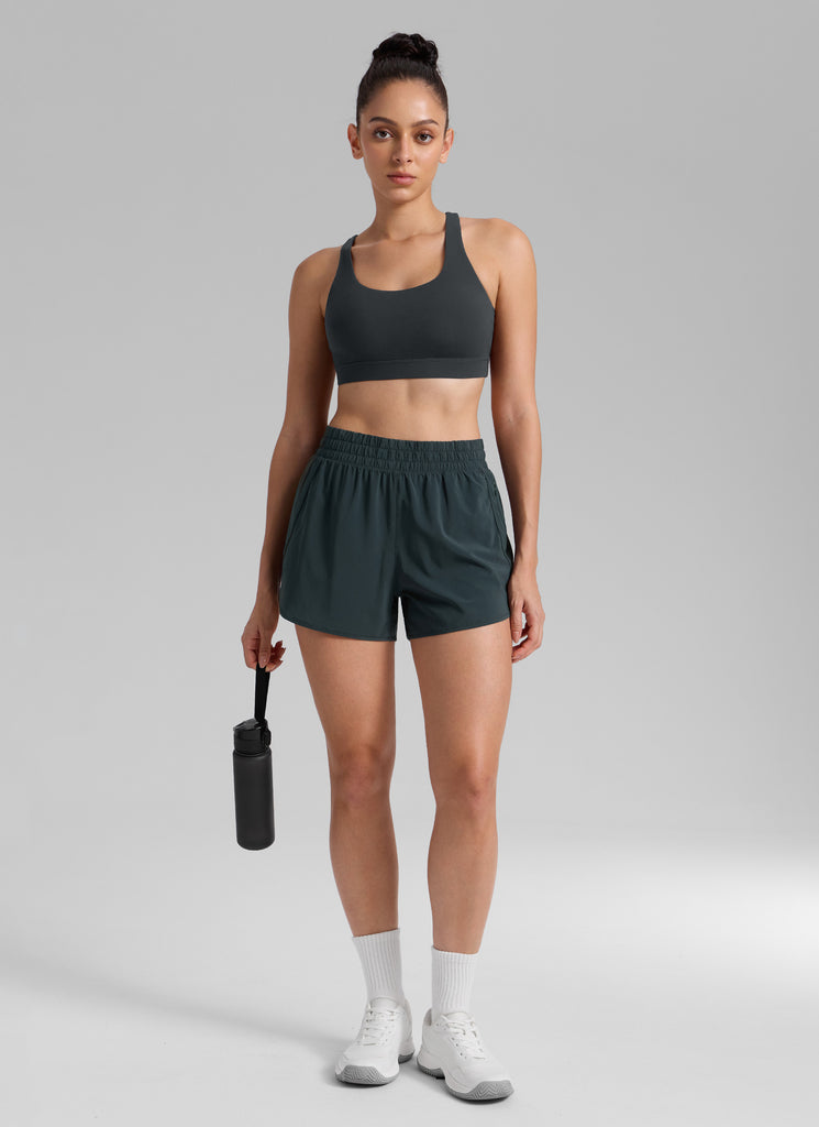 CRZ YOGA Women's Running High Waisted Mesh Lined Shorts 3'' Melanite