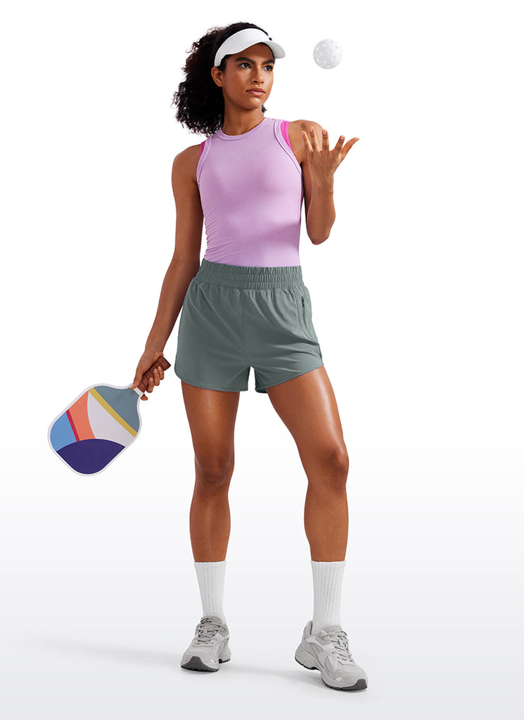 CRZ YOGA Women's Running High Waisted Mesh Lined Shorts 3'' Grey Sage