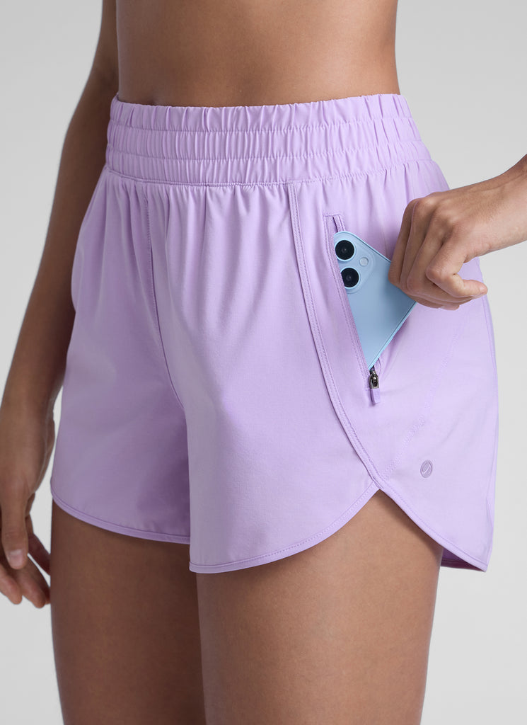 CRZ YOGA Women's Running High Waisted Mesh Lined Shorts 3'' Lilac