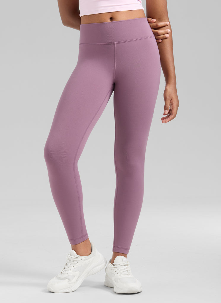 CRZ YOGA Girl's Matte Thermal Fleece Lined Casual High Rise Legging Lava Brown