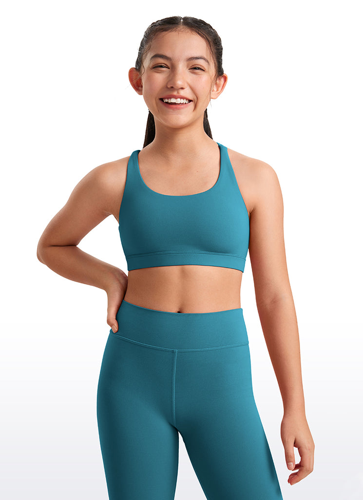 CRZ YOGA Girl's Active Sports Butterluxe Teens Strappy Bra Cambric Blue