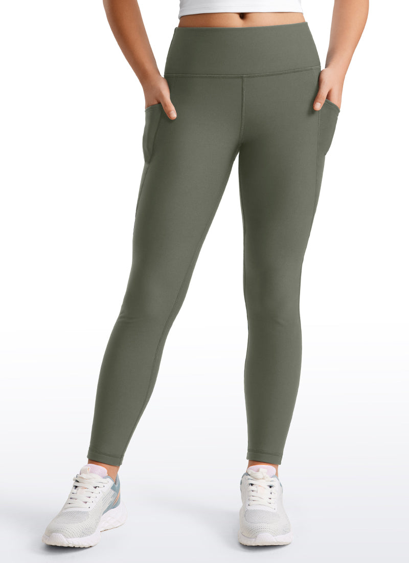 CRZ YOGA Girl's High Rise Thermal Fleece Lined Soft Pocket Leggings Light Army Green