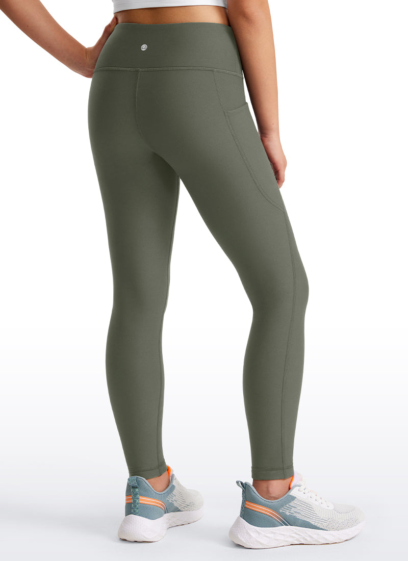 CRZ YOGA Girl's High Rise Thermal Fleece Lined Soft Pocket Leggings Light Army Green