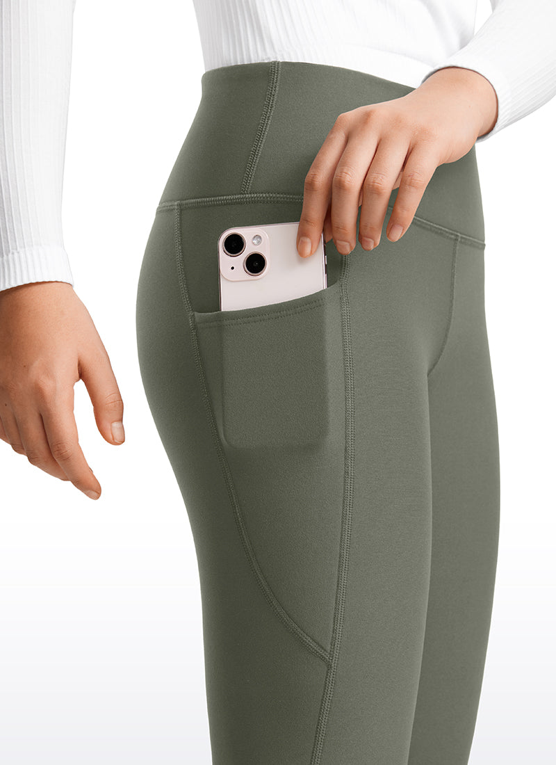 CRZ YOGA Girl's High Rise Thermal Fleece Lined Soft Pocket Leggings Light Army Green