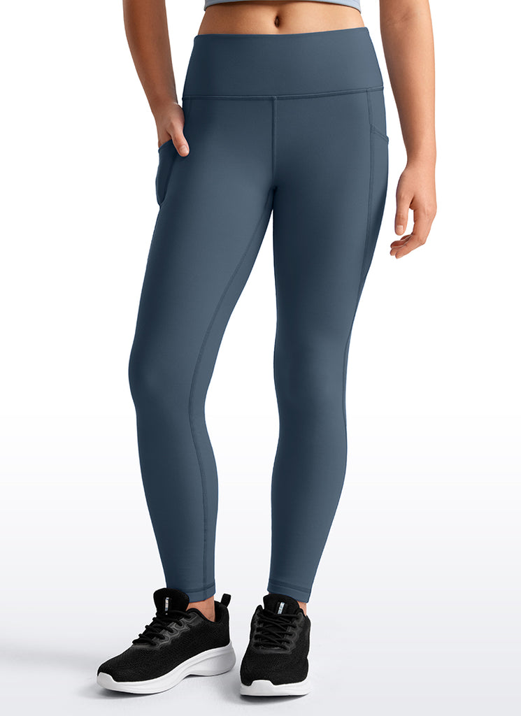 CRZ YOGA Girl's High Rise Thermal Fleece Lined Soft Pocket Leggings Sparkle Blue