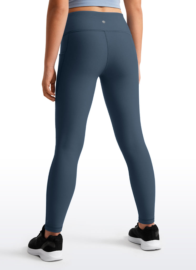 CRZ YOGA Girl's High Rise Thermal Fleece Lined Soft Pocket Leggings Sparkle Blue