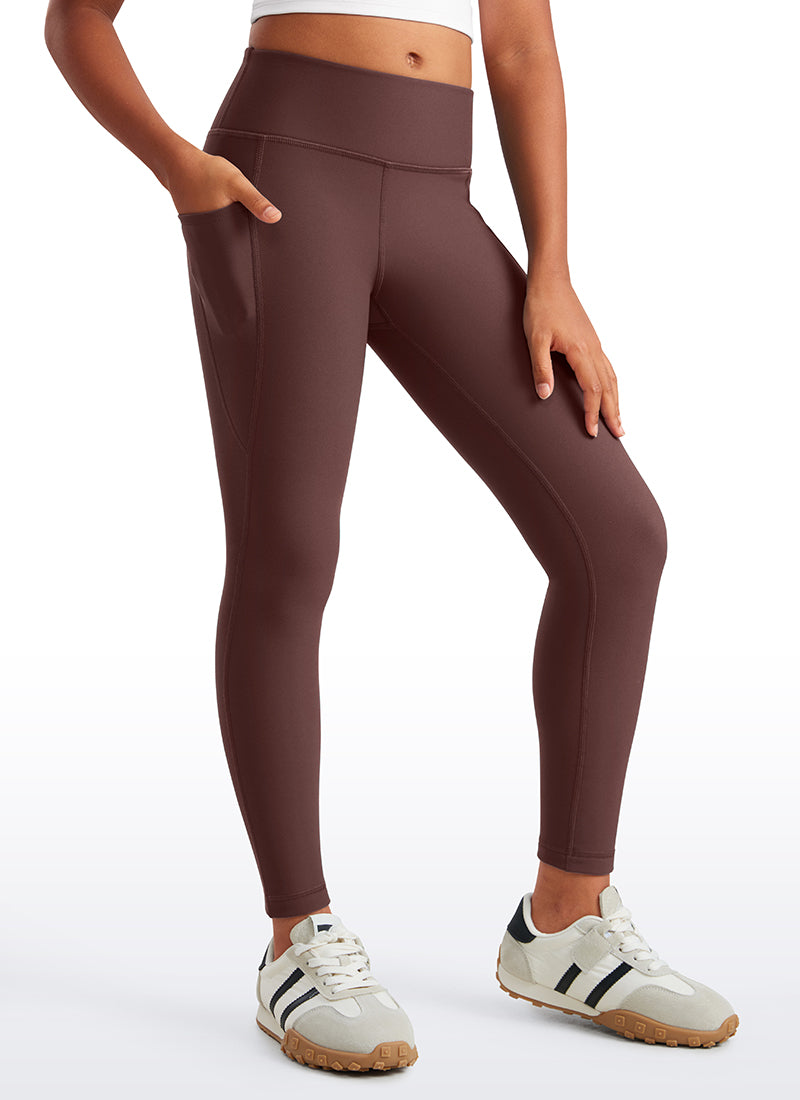 CRZ YOGA Girl's High Rise Thermal Fleece Lined Soft Pocket Leggings Taupe