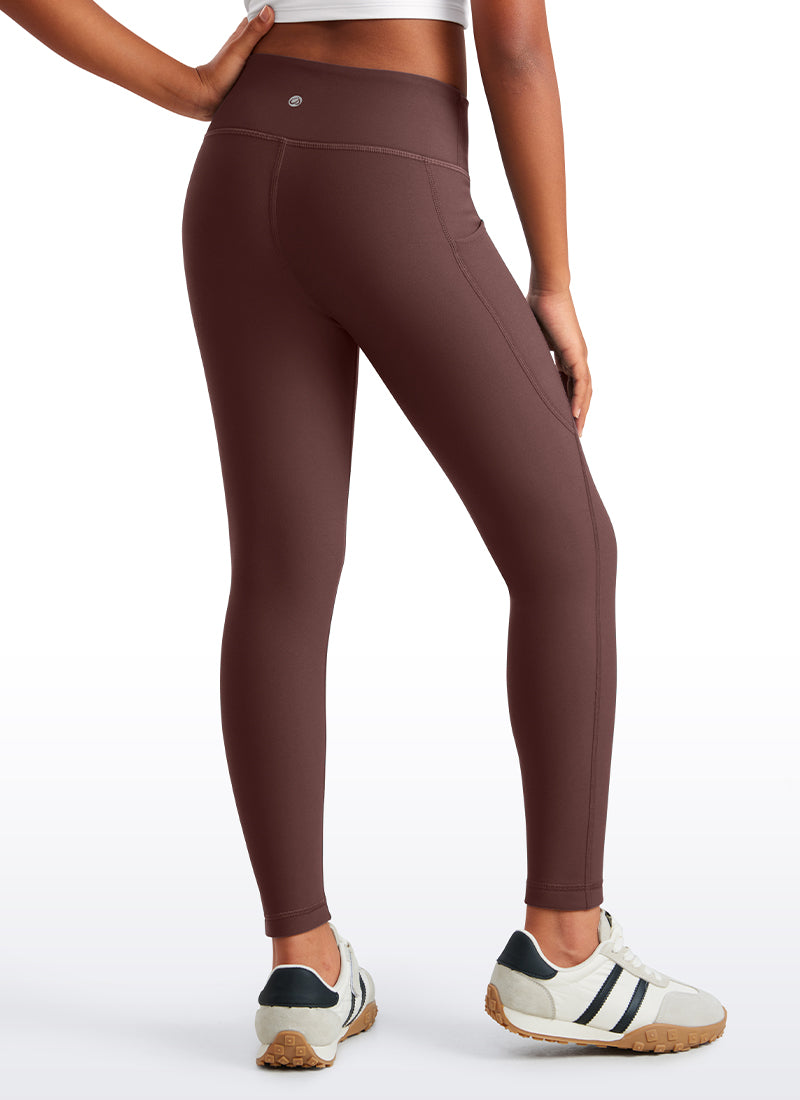 CRZ YOGA Girl's High Rise Thermal Fleece Lined Soft Pocket Leggings Taupe