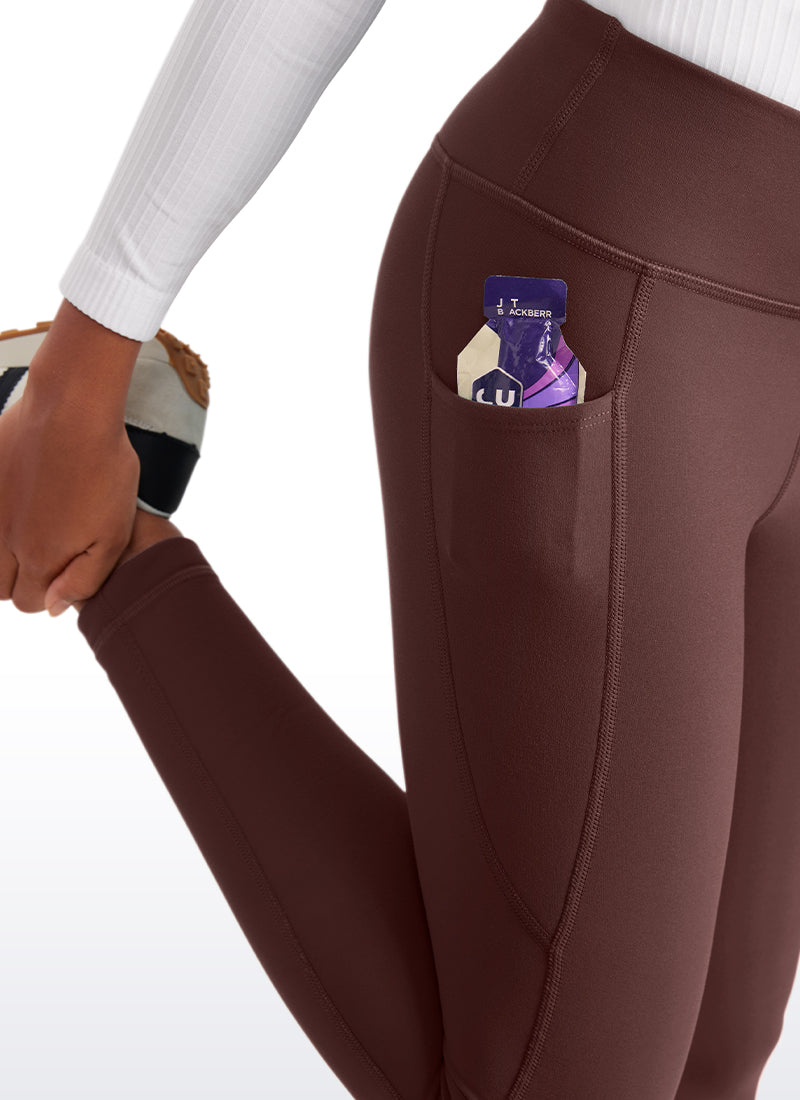 CRZ YOGA Girl's High Rise Thermal Fleece Lined Soft Pocket Leggings Taupe