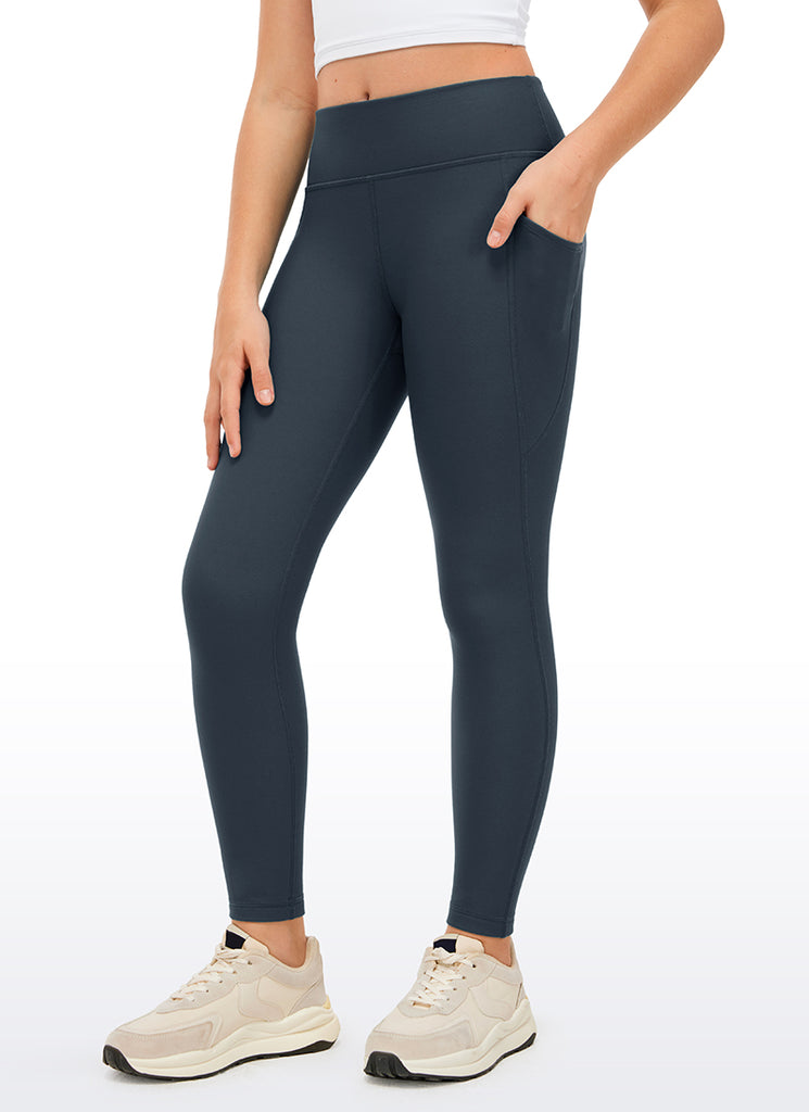 CRZ YOGA Girl's High Rise Thermal Fleece Lined Soft Pocket Leggings True Navy
