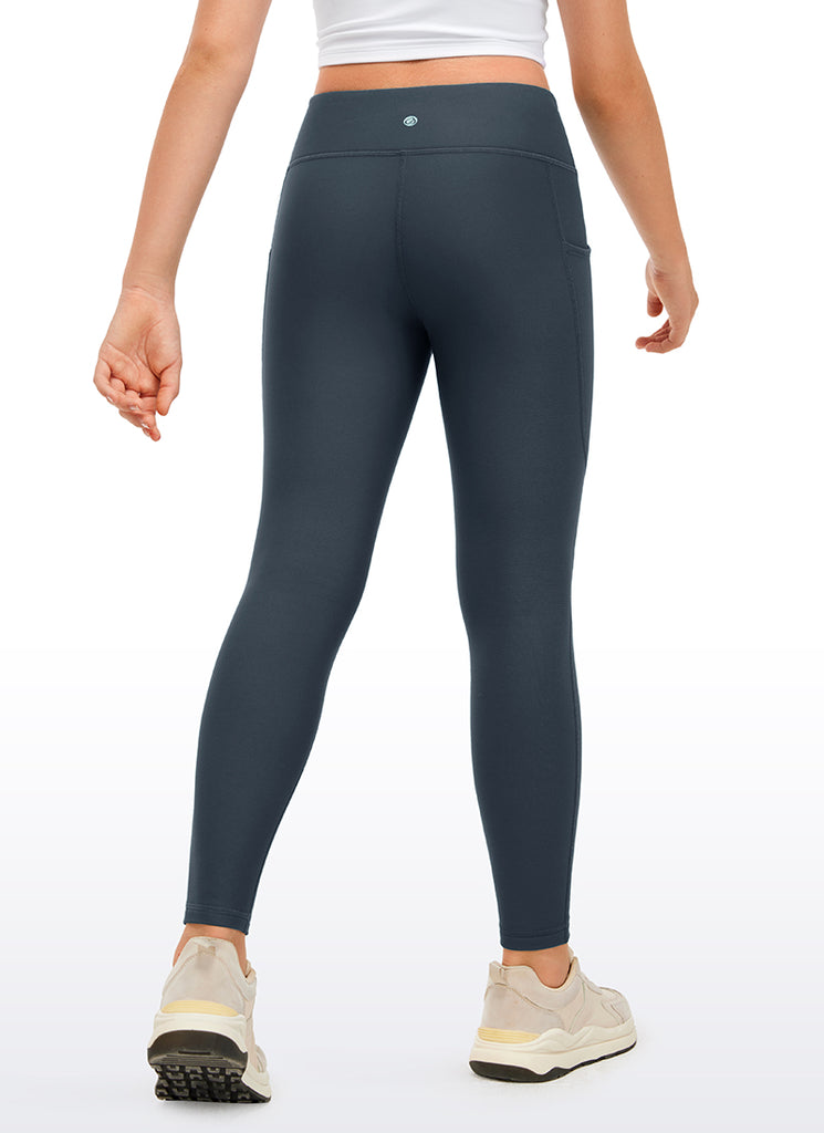 CRZ YOGA Girl's High Rise Thermal Fleece Lined Soft Pocket Leggings True Navy