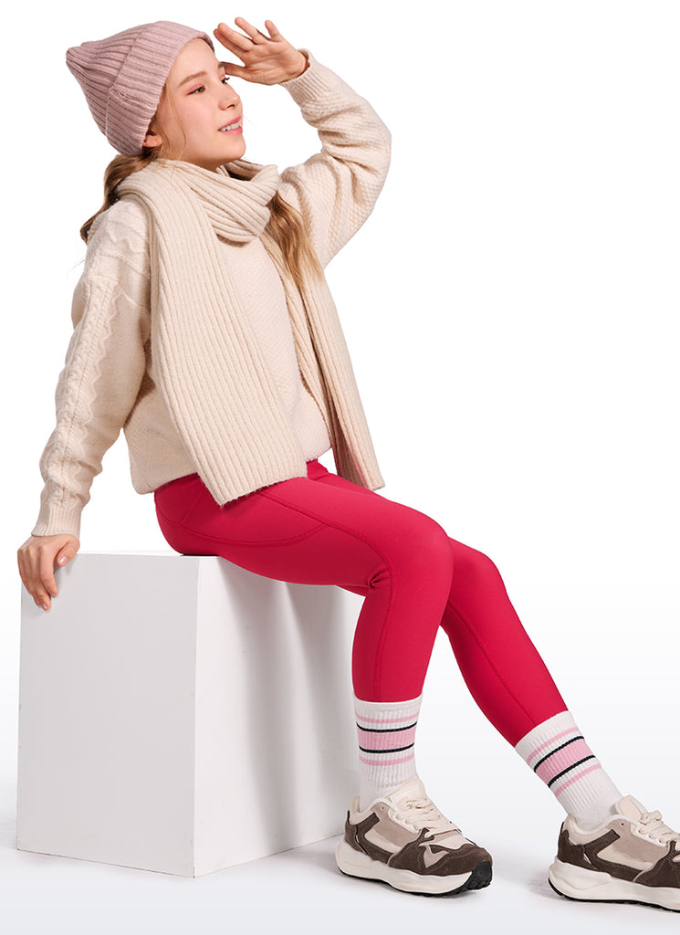 CRZ YOGA Girl's High Rise Thermal Fleece Lined Soft Pocket Leggings Viva Magenta